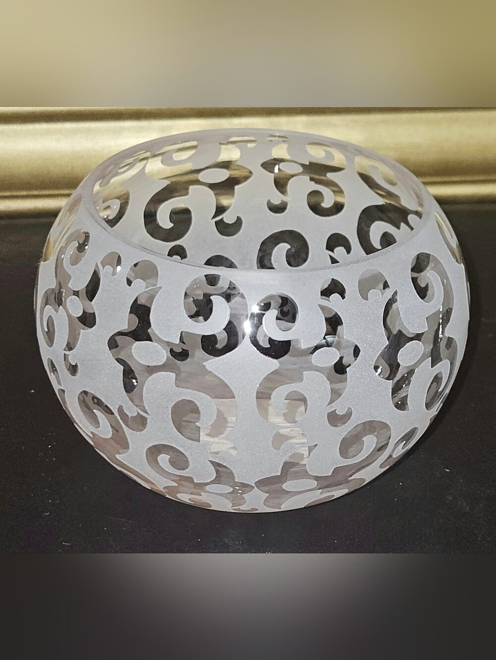 Plume Pink Glass Decorative Sphere Votive with Frosted Scroll Pattern